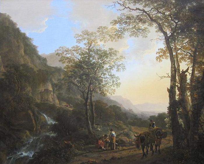 An Italianate Landscape with Travelers on a Path, oil on canvas painting by Jan Both, 1645-50, Getty Center, Jan Both